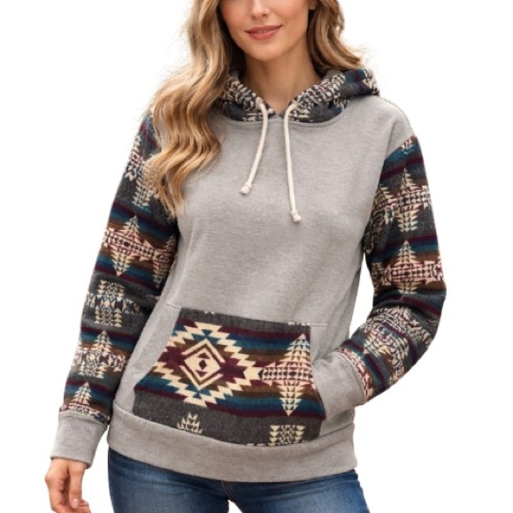 ANKAS Art Baja Hoodie Southwestern Aztec Pullover Kangaroo Pocket M